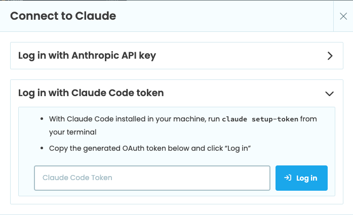 Log in with a Claude Code token