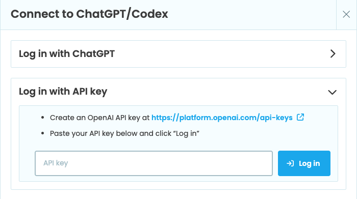 Log in with an API key