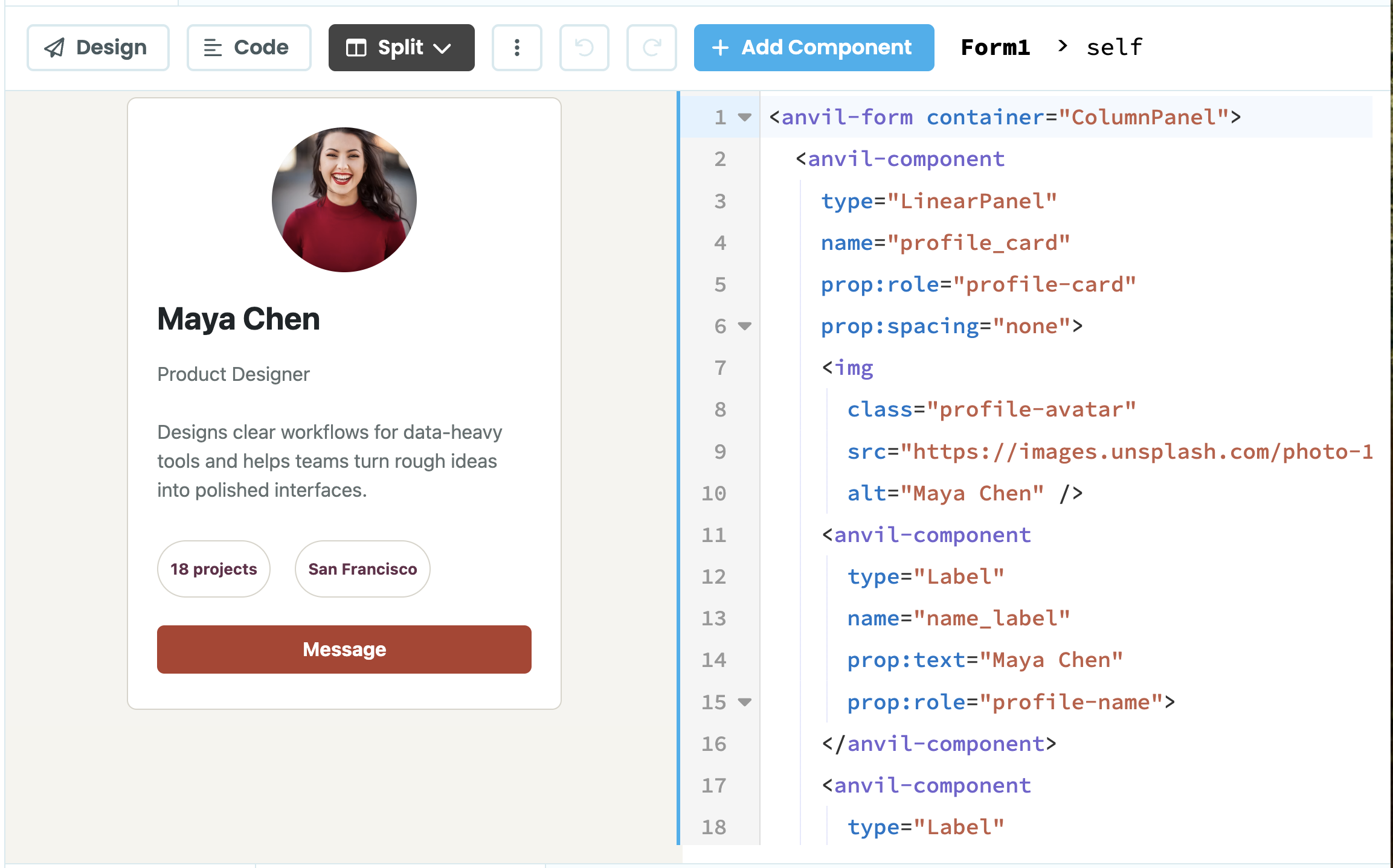Form showing its HTML