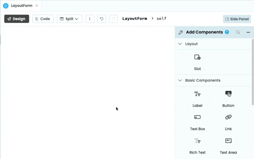Adding a Slot from the Toolbox to a Layout Form