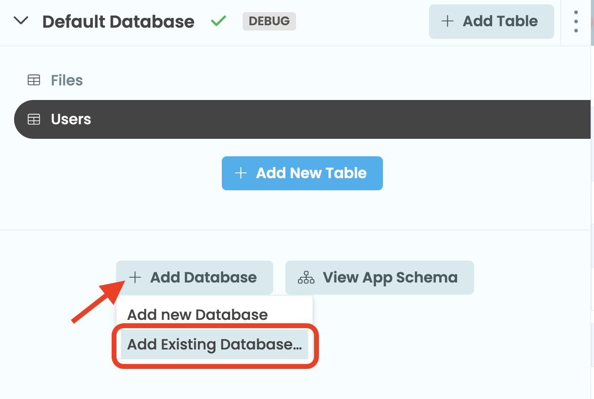 Adding an existing database to your app