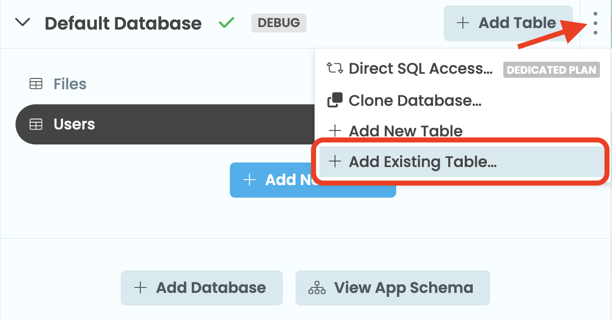 Adding an existing table to your database