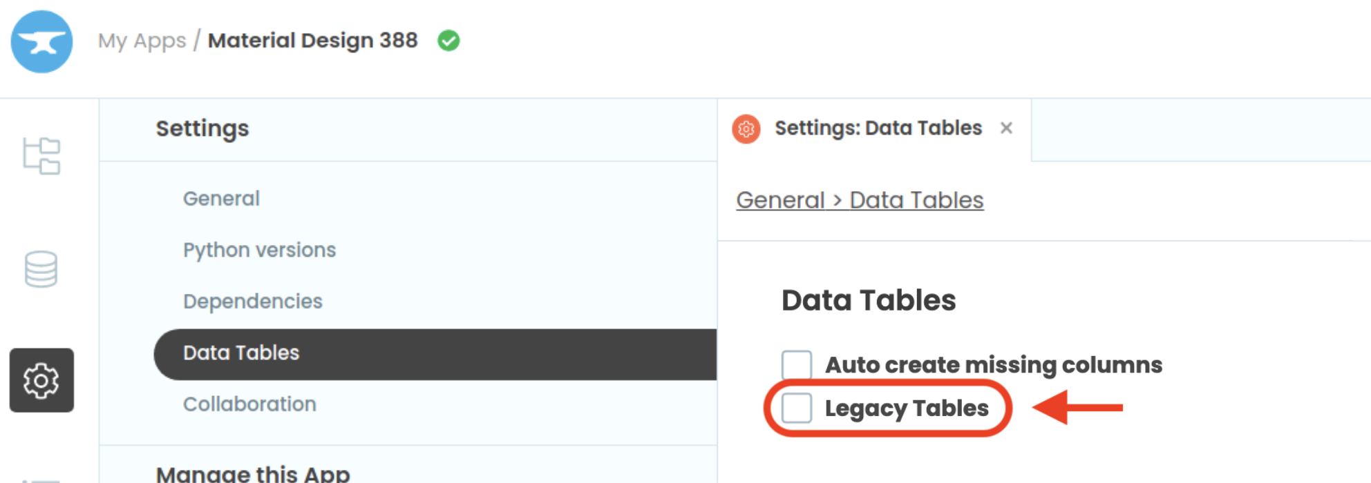 Click here to enable Legacy Tables