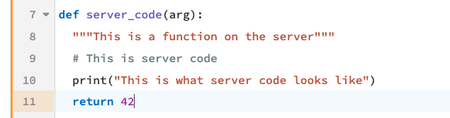A function written on the server.
The code editor has an orange bar on the left margin.