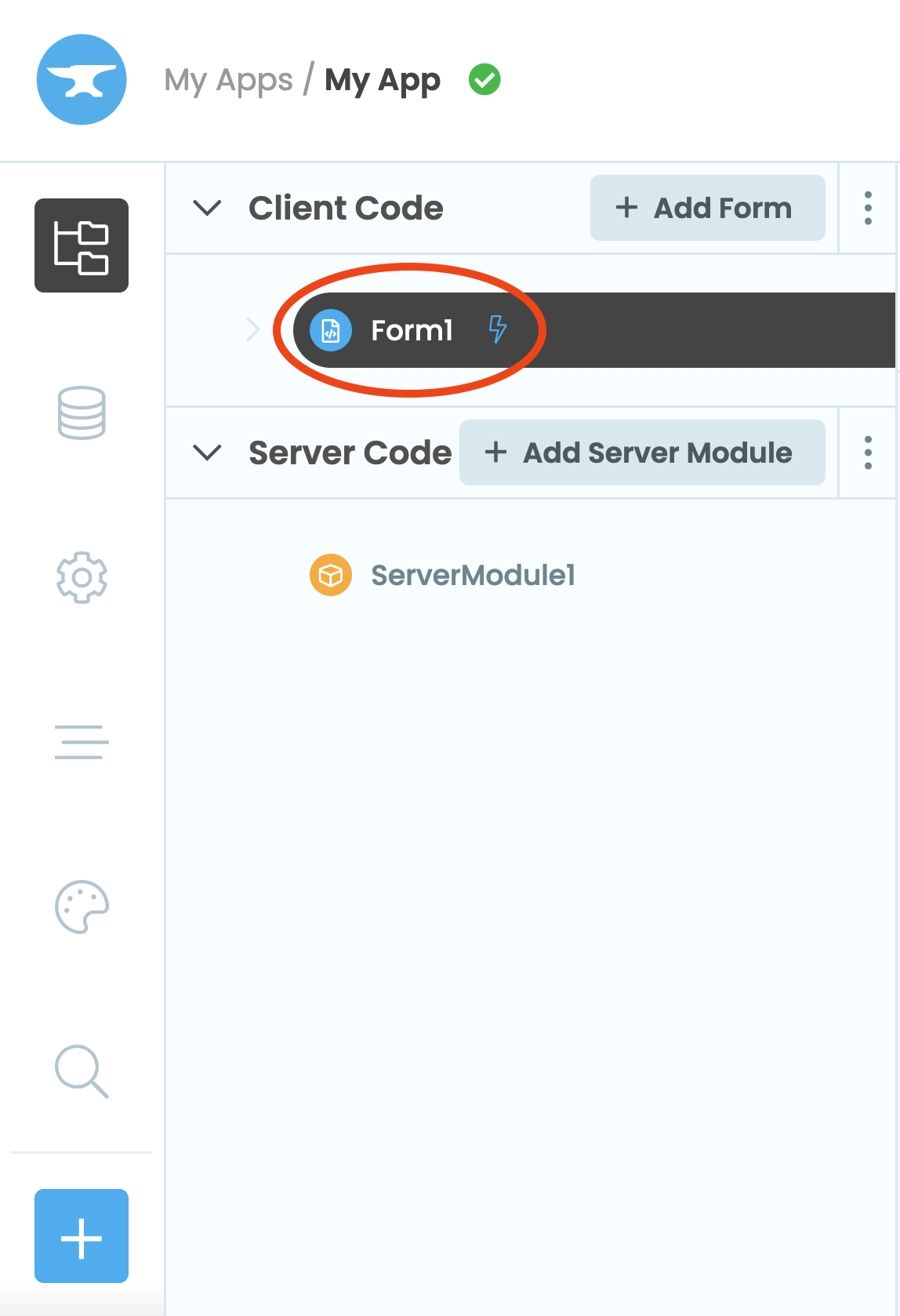 Form1 in the App Browser