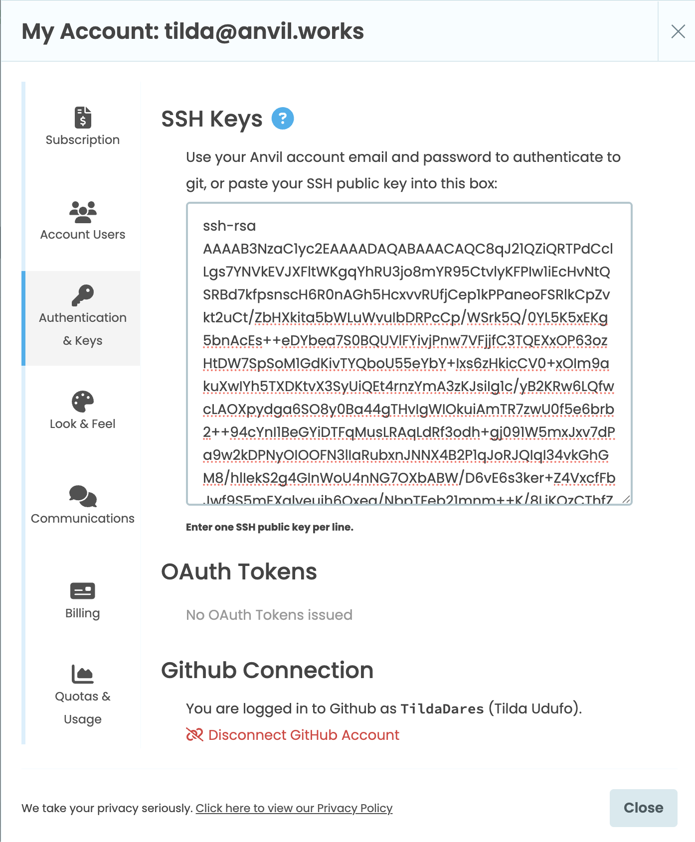 Adding an SSH public key to My Account