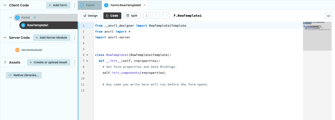 Go to the Code View for RowTemplate1