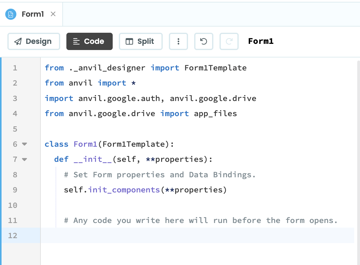 The location of code view in the Anvil Editor